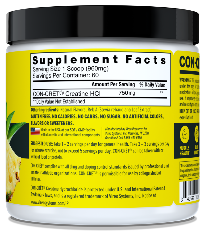 CON-CRET Creatine HCl Powder, 750mg, Pineapple 57.6g