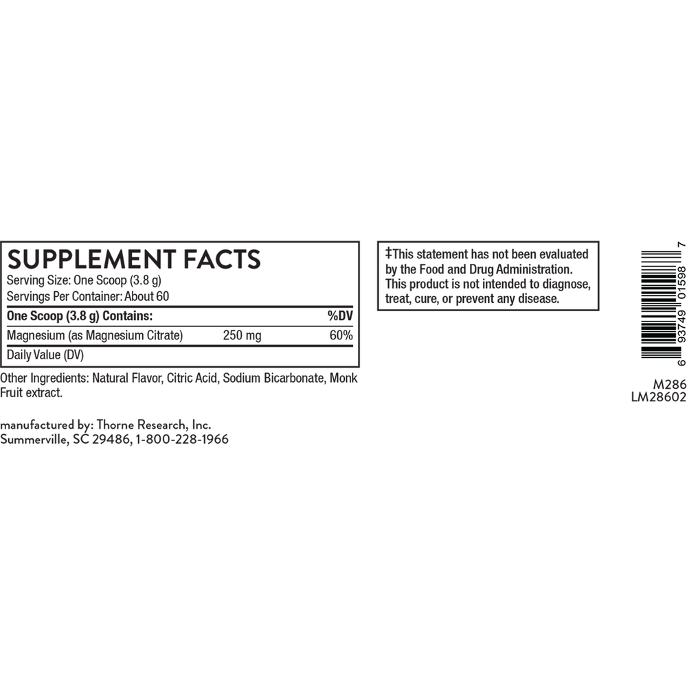 Thorne Magnesium Citrate Powder, Citrus Berry 228g