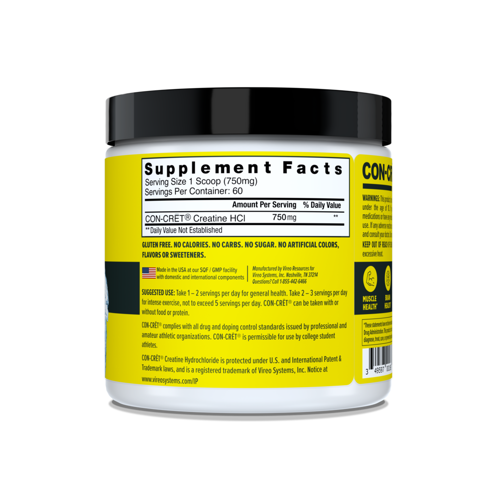 CON-CRET Creatine HCl Powder, 750mg, Unflavored 45g
