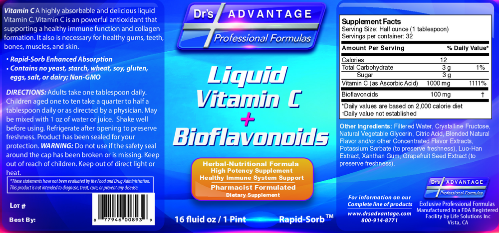 Dr's Advantage Liquid Vitamin C + Bioflavonoids 473ml