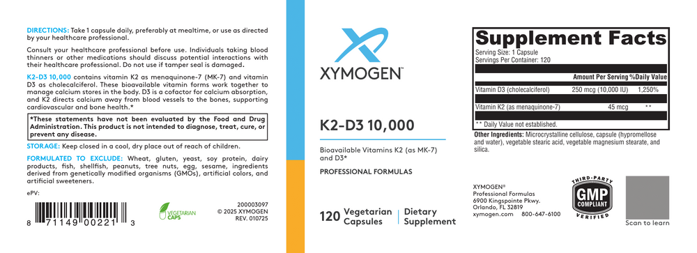 XYMOGEN K2-D3 10,000 (Vitamin D3) 120 capsules