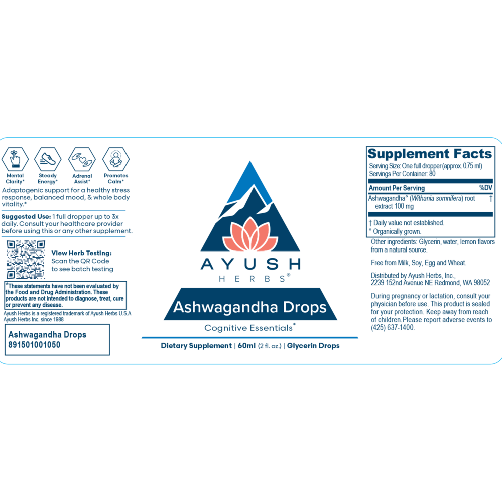 Ayush Herbs Adult Ashwagandha Drops 60 Milliliters