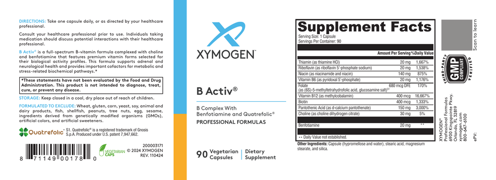 XYMOGEN B Activ (B Vitamin Complex) 90 capsules