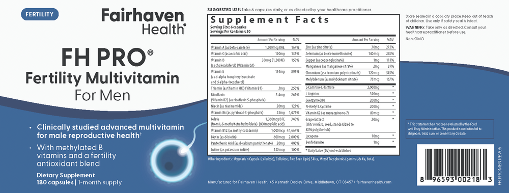 Fairhaven Health FH PRO® Fertility Multivitamin for Men 180 capsules