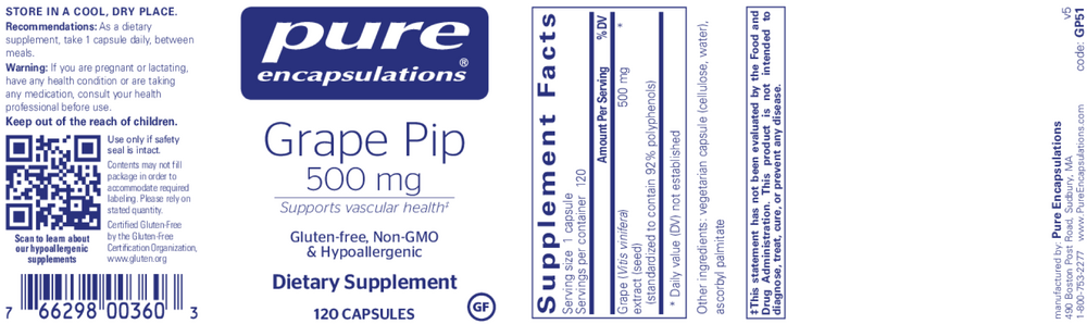 Pure Encapsulations Grape Pip 500mg 120 capsules