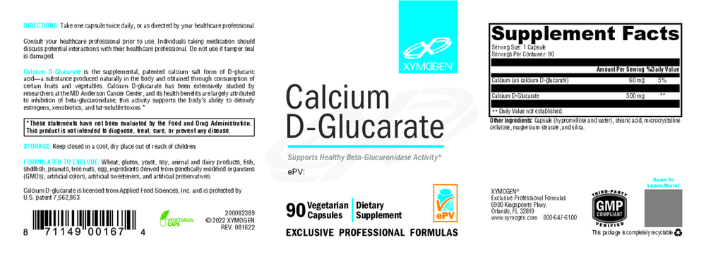 XYMOGEN Calcium D-Glucarate 90 capsules
