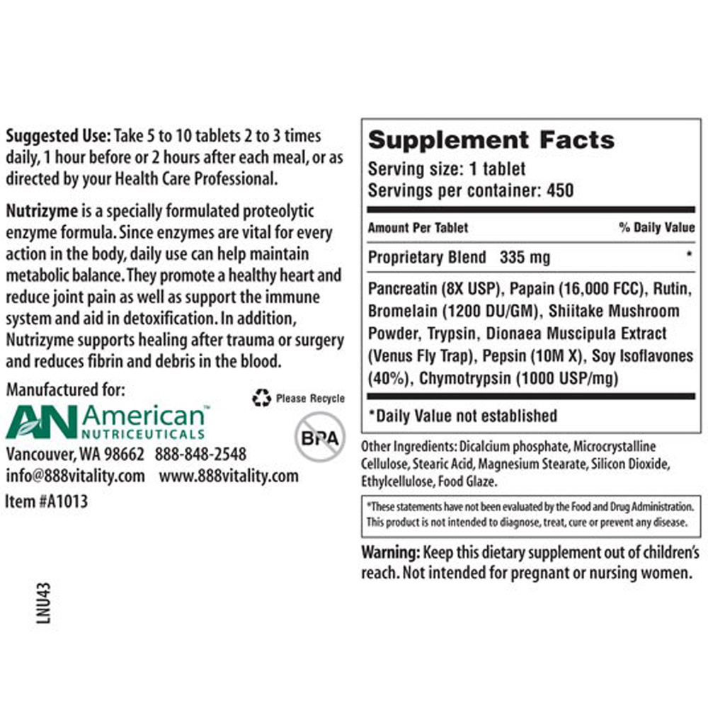 American Nutriceuticals Nutrizyme 450 tablets