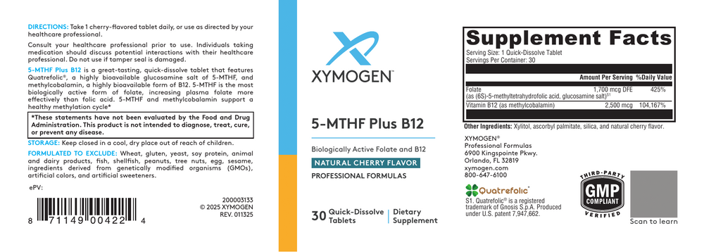 XYMOGEN 5-MTHF Plus B12 - Cherry 30 tablets