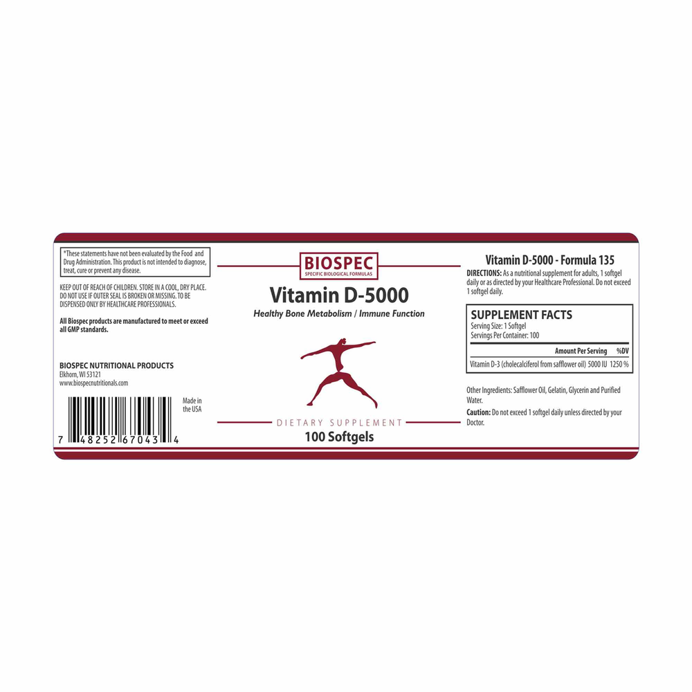 Biospec Nutritionals Vitamin D3 5000 100 Softgels