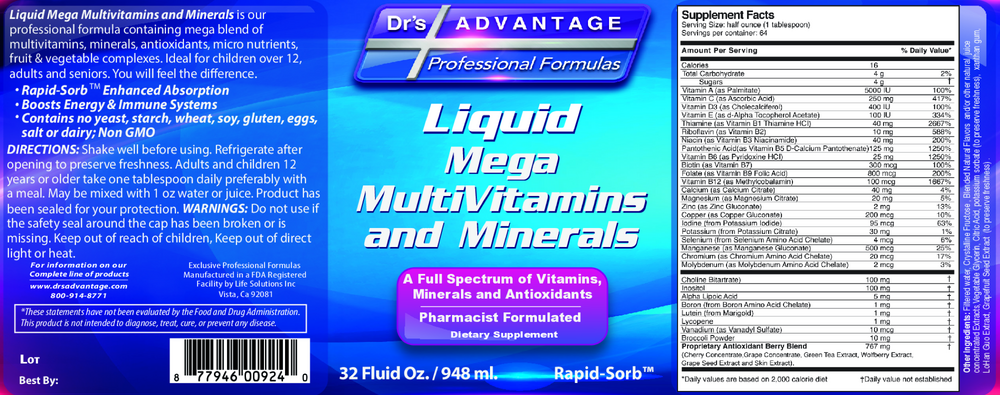 Dr's Advantage Liquid Mega MultiVitamins and Minerals 946.3ml