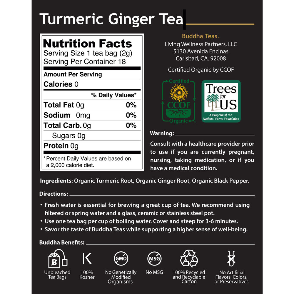 Buddha Teas Turmeric Ginger Tea 18 Count