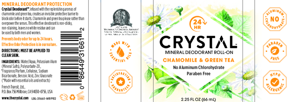 Crystal Chamomile & Green Tea Roll On Deodorant 2.5oz