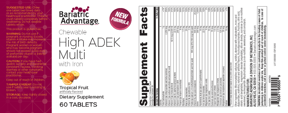 Bariatric Advantage Chewable High ADEK with Iron Tropical Fruit 60 tablets