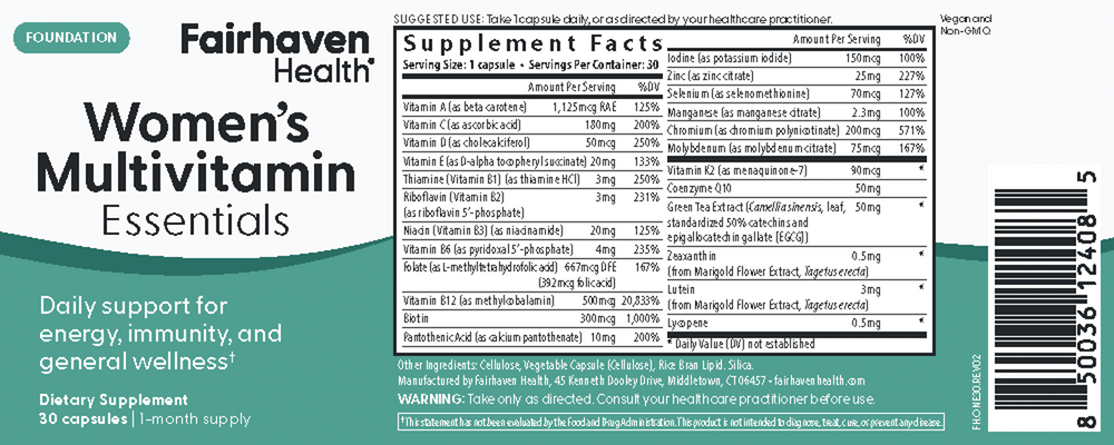 Fairhaven Health Women's Multivitamin Essentials 30 capsules
