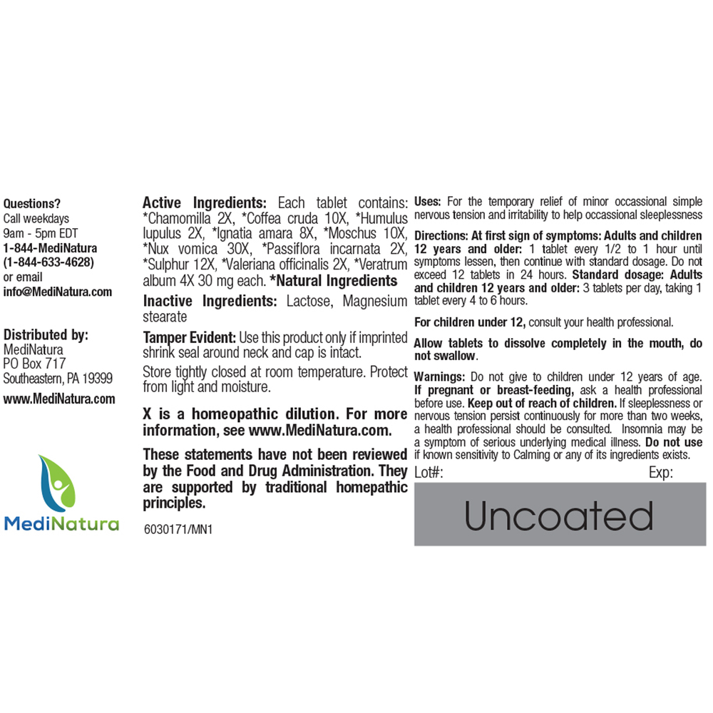BHI Homeopathics/Medinatura BHI Calming 100 tablets
