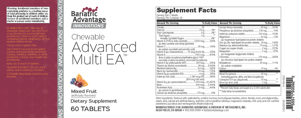 Bariatric Advantage Advanced Multi EA Chewable Mixed Fruit 60 tablets