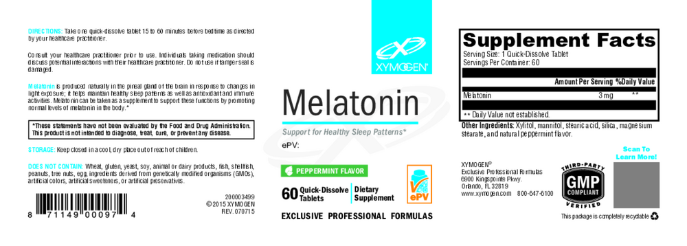XYMOGEN Melatonin Peppermint 60 tablets