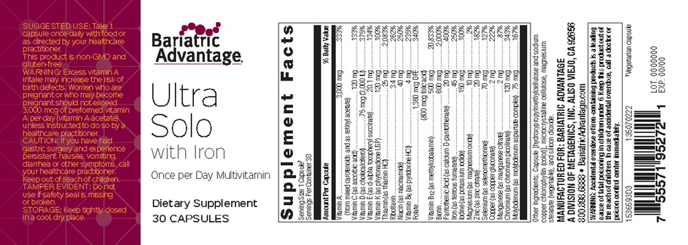 Bariatric Advantage Ultra Solo with Iron 30 capsules