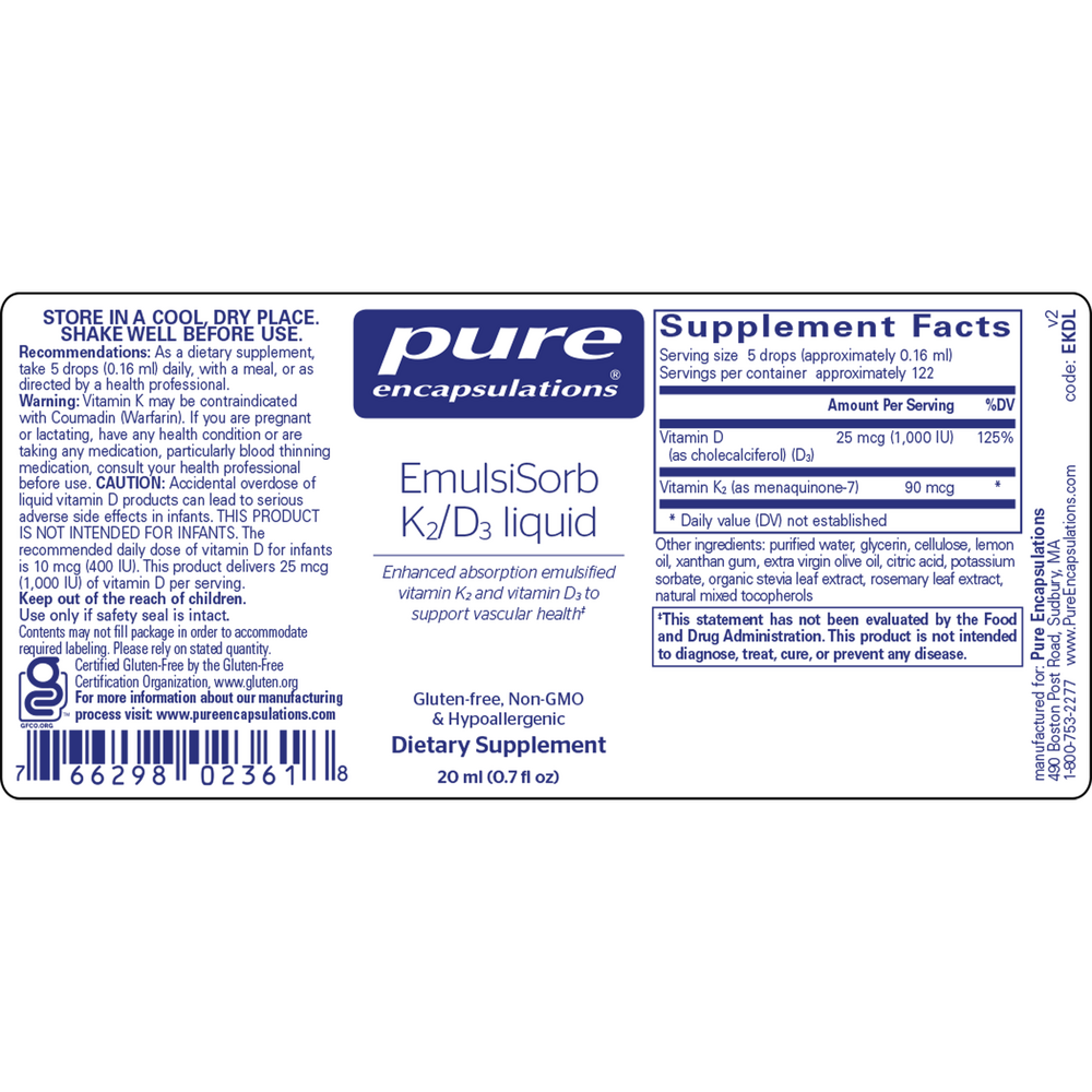 Pure Encapsulations EmulsiSorb K2/D3 liquid 20ml