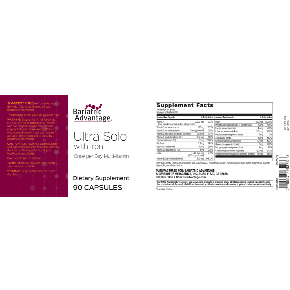 Bariatric Advantage Ultra Solo with Iron 90 capsules