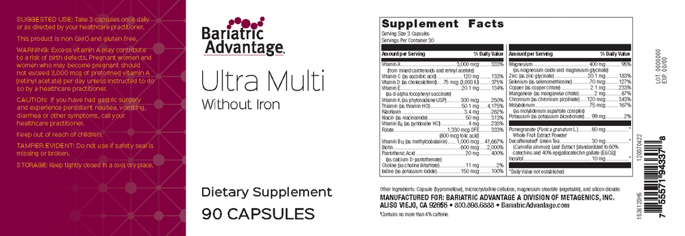 Bariatric Advantage Ultra Multi Formula without Iron 90 capsules