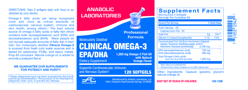 Anabolic Laboratories Clinical Omega-3 EPA/DHA 120 Softgels