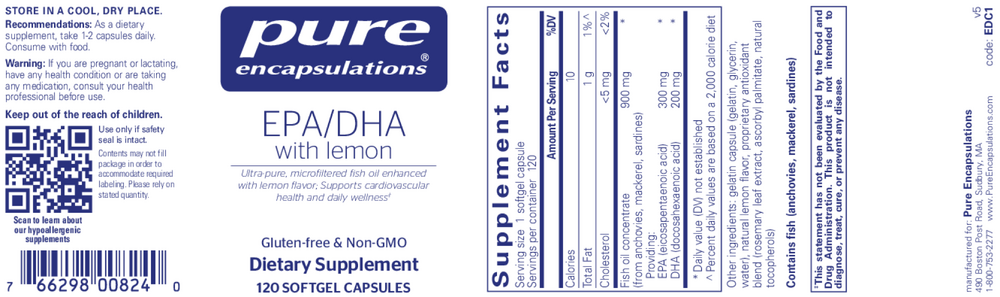 Pure Encapsulations EPA/DHA With Lemon 120 Softgel Capsules