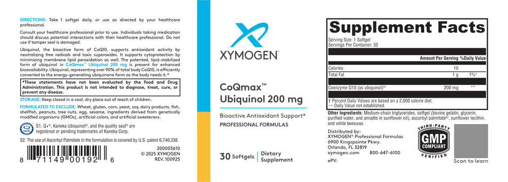 XYMOGEN CoQmax Ubiquinol 200mg 30 Softgels