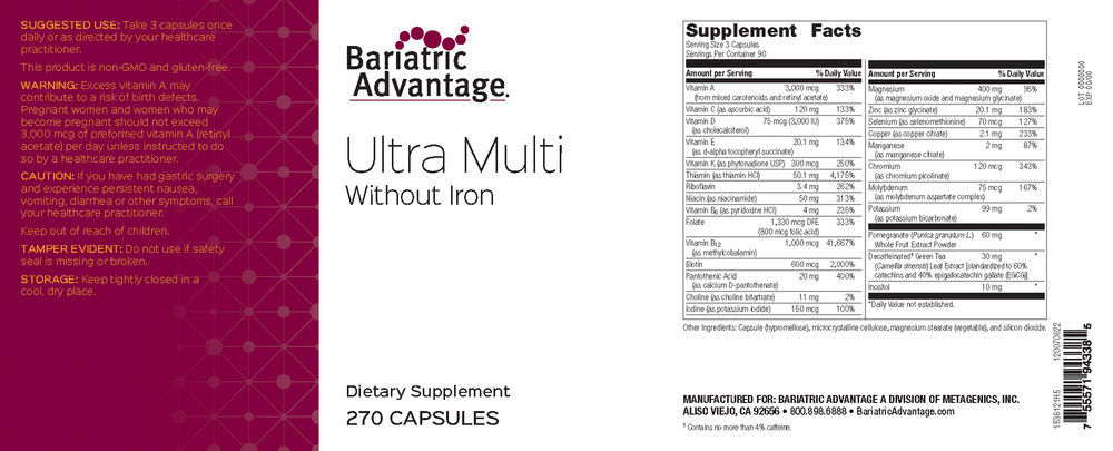 Bariatric Advantage Ultra Multi Formula without Iron 270 capsules