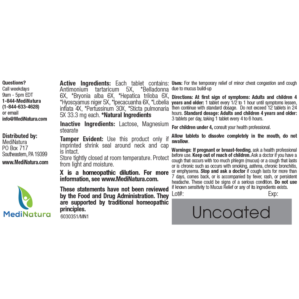 BHI Homeopathics/Medinatura BHI Mucus Relief 100 tablets