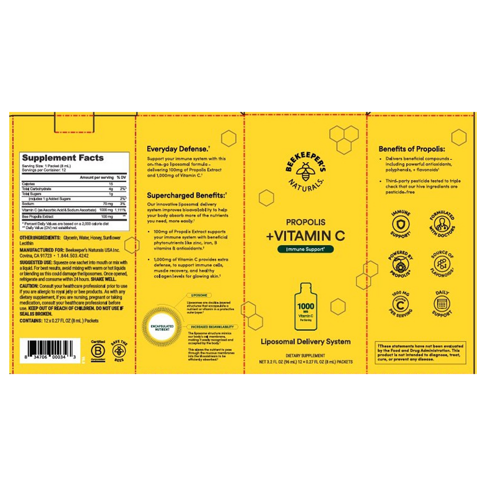 Beekeeper's Naturals Liposomal Propolis + Vitamin C 12 Packets