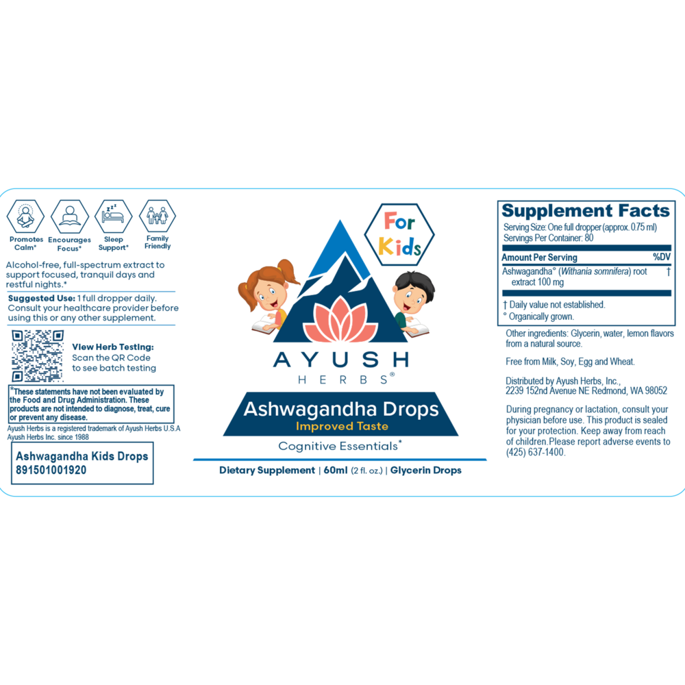 Ayush Herbs Kids Ashwagandha Drops 60 Milliliters