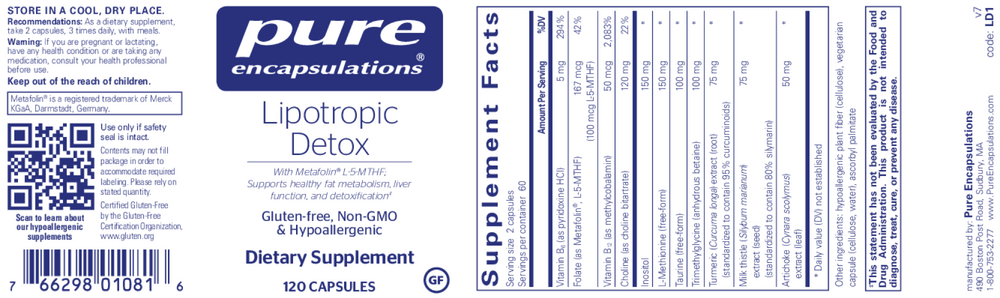 Pure Encapsulations Lipotropic Detox 120 capsules