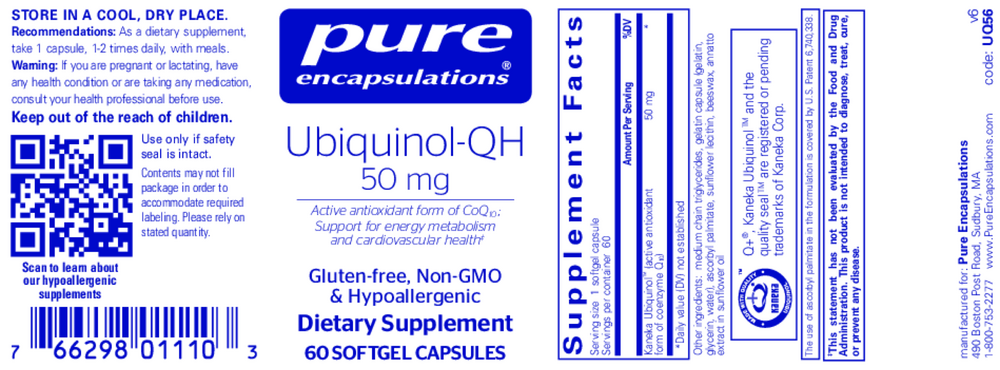 Pure Encapsulations Ubiquinol-QH 50mg 60 Softgel Capsules