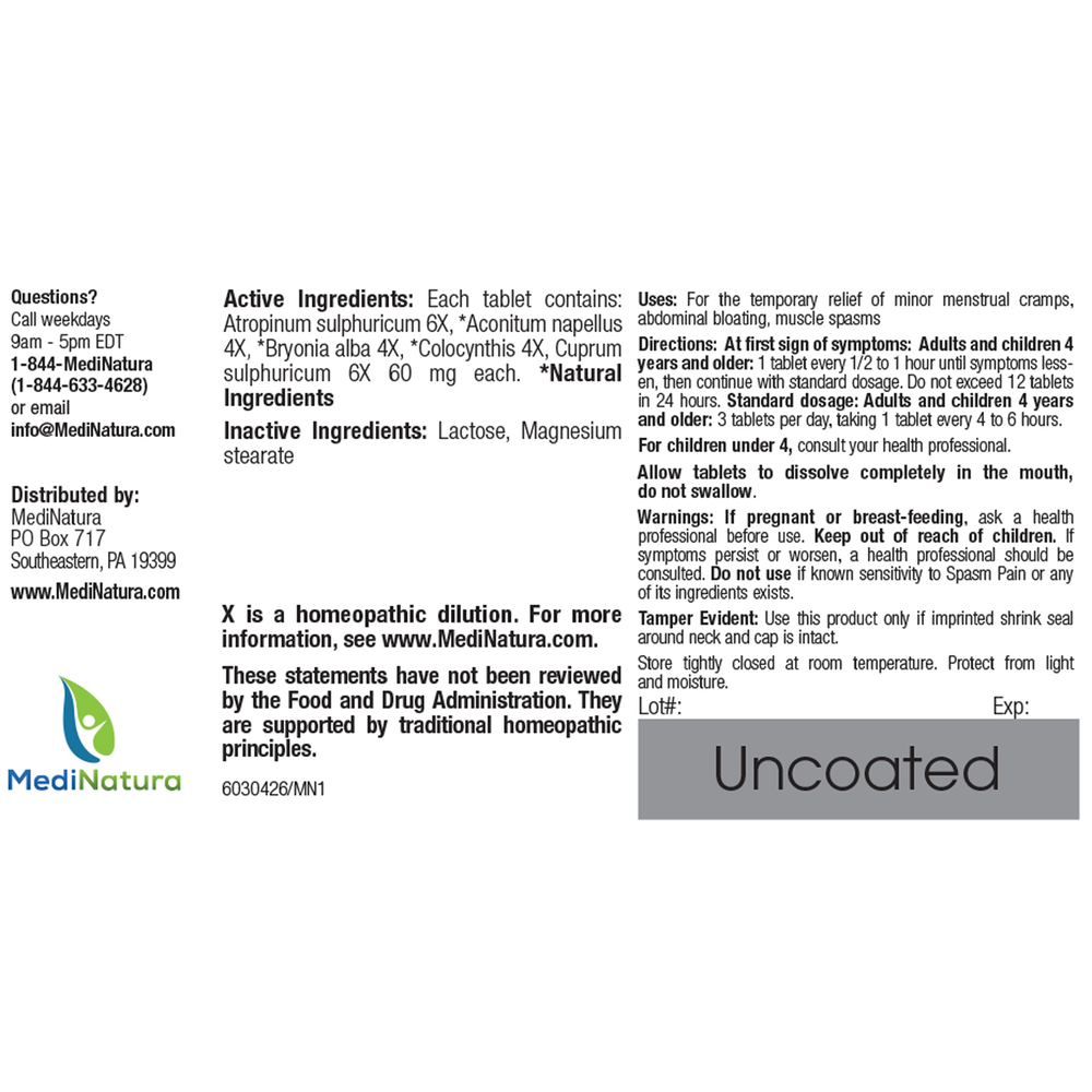 BHI Homeopathics/Medinatura BHI Spasm-Pain 100 tablets