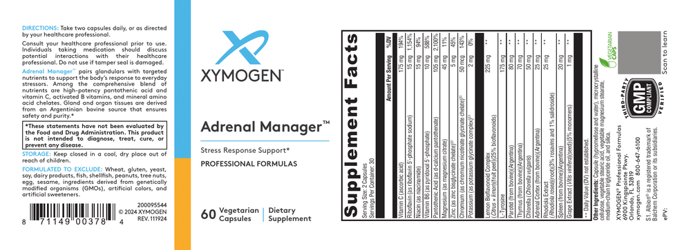 XYMOGEN Adrenal Manager 60 capsules