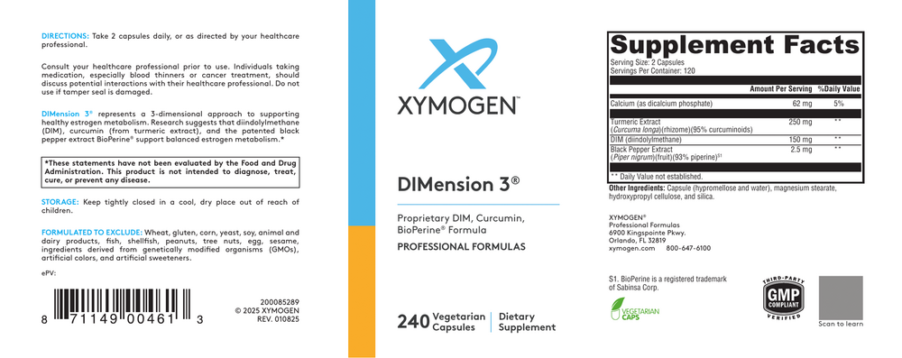 XYMOGEN DIMension 3 (Turmeric Extract) 240 capsules