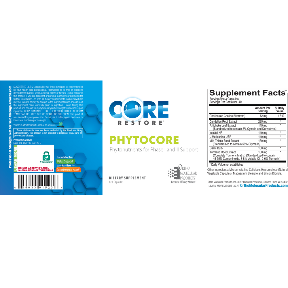 Ortho Molecular Products PhytoCore – Liver & Detoxification Support –120 Capsules