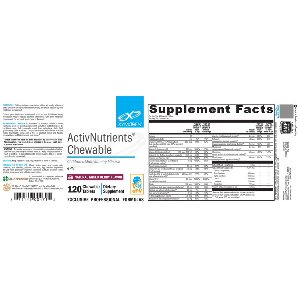 XYMOGEN ActivNutrients Chewable Mixed Berry (Multivitamin) 120 tablets