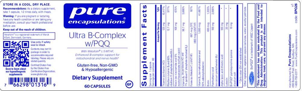 Pure Encapsulations Ultra B-Complex w/PQQ 60 capsules