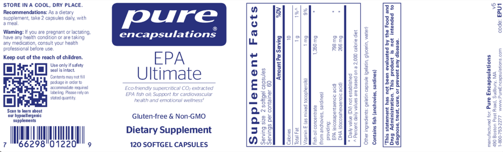 Pure Encapsulations EPA Ultimate 120 Softgel Capsules