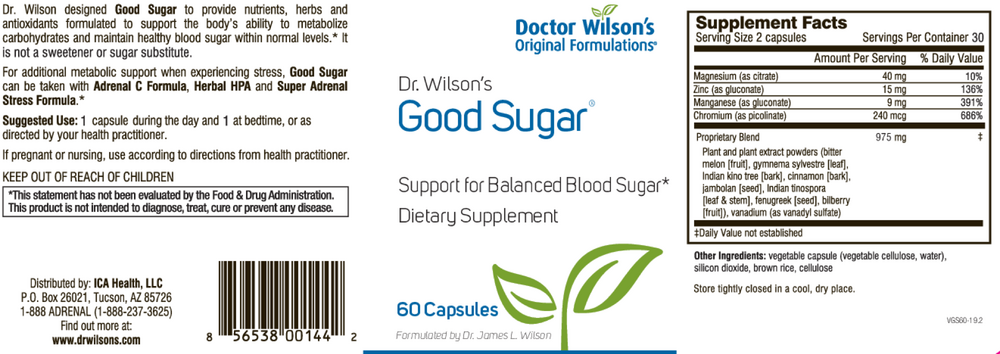 Doctor Wilson's Original Formulations Good Sugar 60 capsules