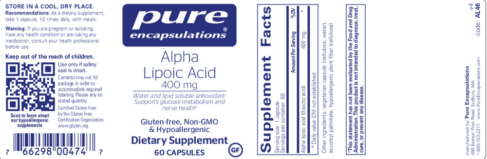 Pure Encapsulations Alpha Lipoic Acid 400mg 60 capsules