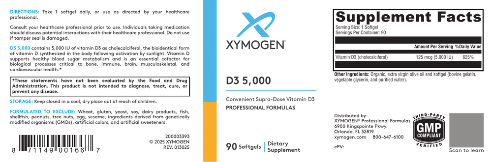 XYMOGEN D3 5000 90 capsules