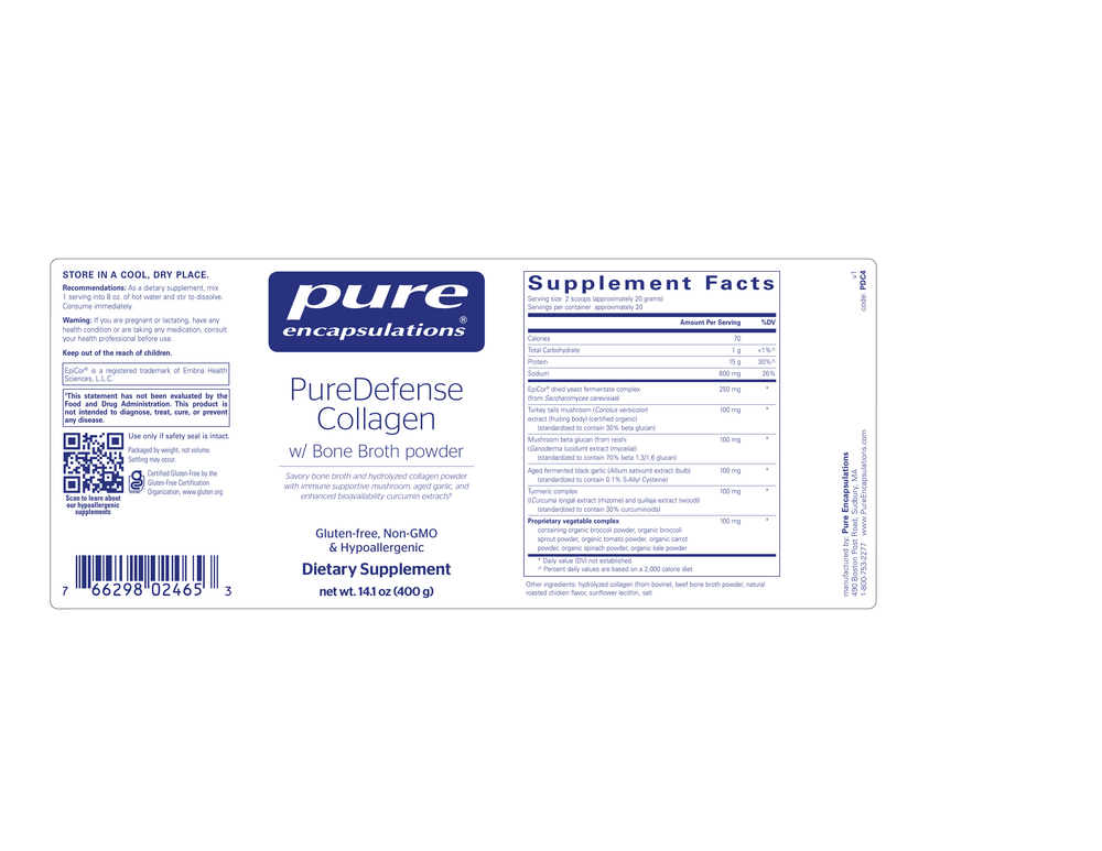 Pure Encapsulations PureDefense Collagen w/ Bone Broth 400g