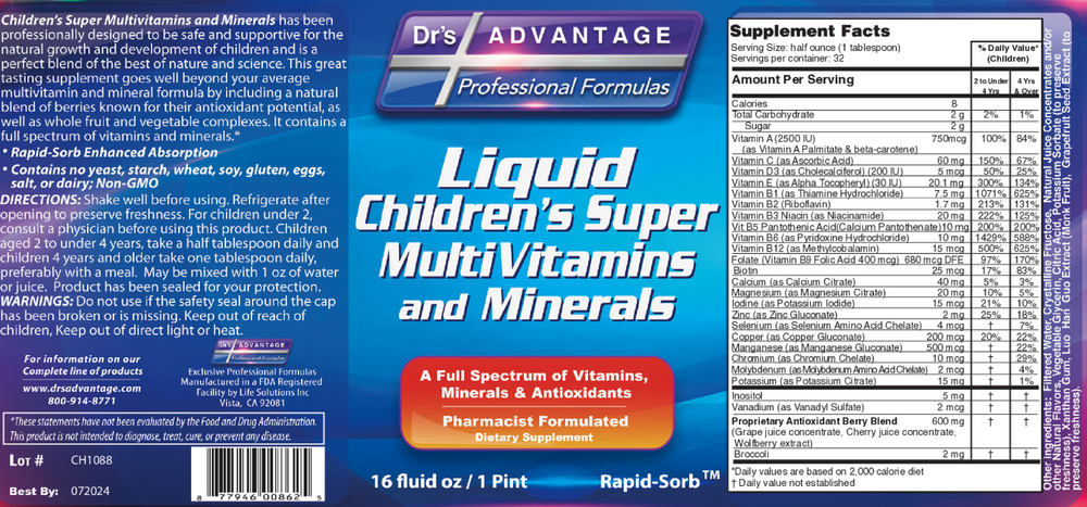 Dr's Advantage Liquid Children's Super Multivitamins & Minerals 473ml