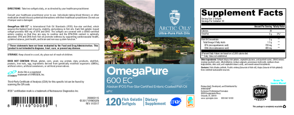 XYMOGEN OmegaPure 600 EC 120 Softgels