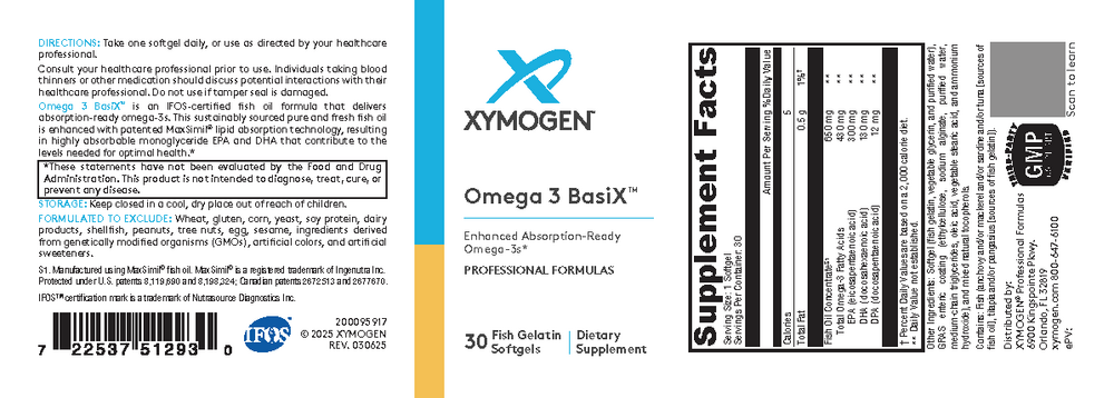 XYMOGEN Omega 3 BasiX 30 Softgels