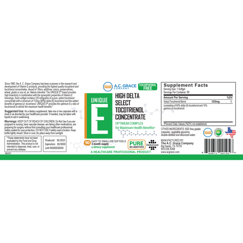 A.C. Grace Unique E High Delta Select Tocotrienol Concentrate 90 Softgels