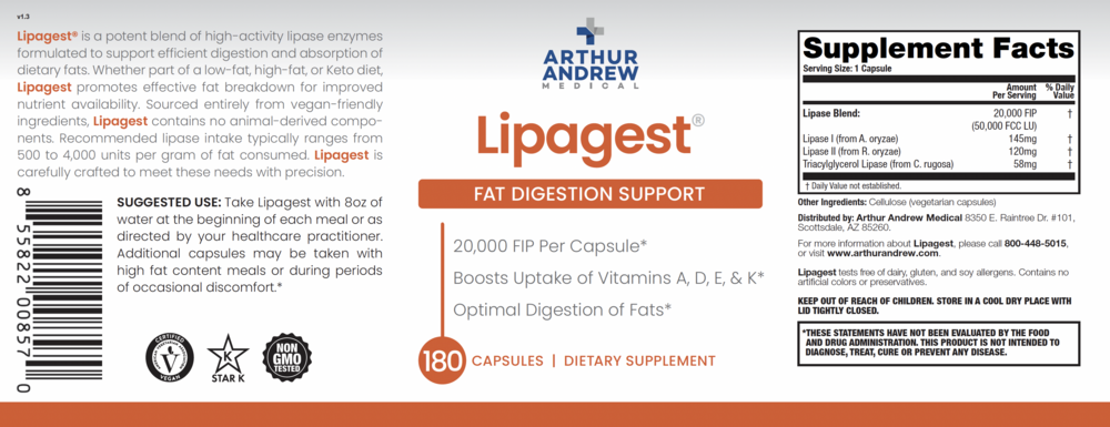 Arthur Andrew Medical Lipagest - 20,000 FIP 180 capsules